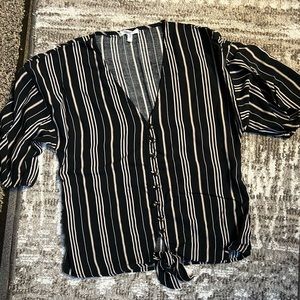 Maurices-Black striped short sleeved blouse